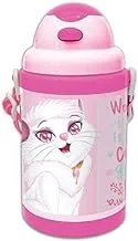 Lulu Caty Plastic Water Bottle with Straw and Strap for Kids, 450 ml Capacity