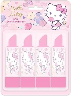 Hello Kitty with Flowers 145514 Lipstick Shape Pencil Eraser for Kids 4-Piece Set