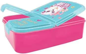 Lulu Caty Kids Plastic Lunch Box with 3 Compartments, Pink/Blue 143977