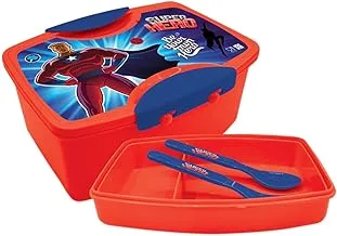 Generic Super Hero Plastic Lunch Box with Fork and Spoon, Red