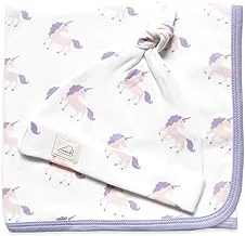 Masilo Organic Cotton Baby Blanket Bundle Gift Set, Newborn Blanket Set, Receiving Blanket and Cap Set for baby, Baby Shower Gift (Unicorn)…
