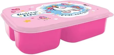 Generic Unicorn Kids Plastic Lunch Box with 3 Compartments, Pink