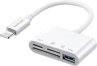 محول Green Lion 4 in 1 OTG (Dual Lightning to SD TF USB) - أبيض