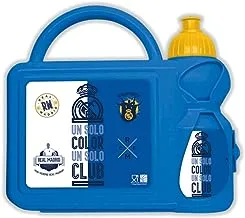 صندوق غداء بلاستيكي وزجاجة مياه للأطفال من ريال مدريد، أزرق