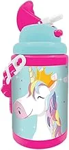 Generic Plastic Unicorn Printed Design Water Bottle for Kids, 450 ml Capacity, Blue/Pink