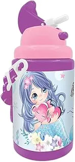 Generic Mermaid Kids Plastic Water Bottle with Straw and Strap, 450 ml Capacity