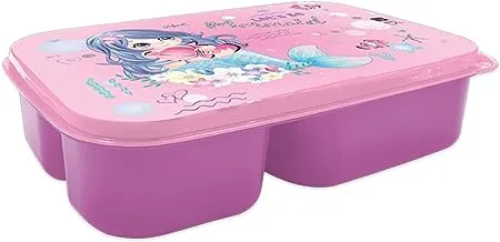 Generic Mermaid Kids Plastic Lunch Box with 3 Compartments, Pink/Purple