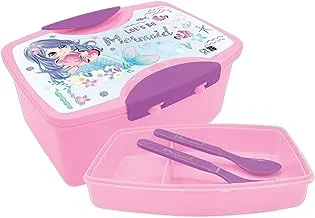 Generic Mermaid Kids Plastic Lunch Box with Fork and Spoon, Pink