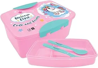 Generic Unicorn Kids Plastic Lunch Box with Fork and Spoon, Pink