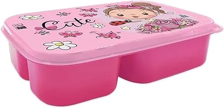 Generic Plastic Lunch Box with 3 Compartments for Kids, Pink