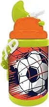 Generic زجاجة مياه بلاستيكية بتصميم مطبوع لكرة القدم للأطفال، سعة 450 مل، أخضر/برتقالي