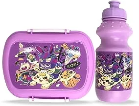 Eazy Kids Set of 2 Lunch Box & Water Bottle Rabbit Purple