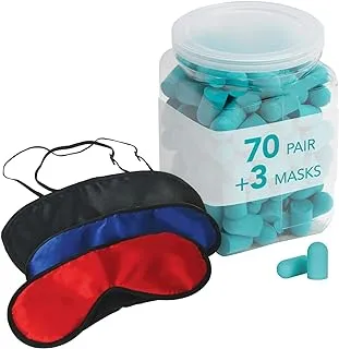 Flents Sleep Masks + Ear Plugs Super Sleep Kit, Includes 70 Pairs of Soft Foam Sleep Ear Plugs and 3 Sleep Masks, NRR 29