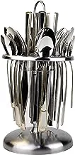 Berger 24 Piece Silverware Flatware Cutlery Set with Revolving Round Stand, Stainless Steel Includes 6 Knife, Fork, Spoon and Tea Spoon, Dinner Mirror Polished, Dishwasher Safe