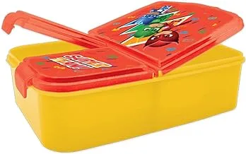 صندوق غداء بلاستيك للأطفال من بي ماسك مع 3 أقسام، أصفر/أحمر