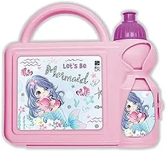 Generic Mermaid Kids Plastic Lunch Box and Water Bottle, Pink