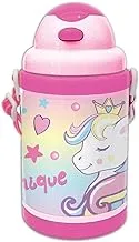Generic Plastic Unicorn Printed Design Water Bottle for Kids, 450 ml Capacity, Pink