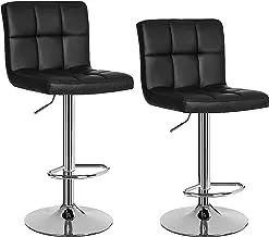 ECVV Bar Stool Set Of 2, Height Adjustable Bar Chairs In Synthetic Leather, 360° Swivel Kitchen Stool With Backrest And Footrest, Chrome-Plated Steel | BLACK |, One Size