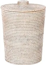 Kouboo La Jolla Rattan Round Plastic Insert & Lid, Large, White-Wash for Bedroom, Living Room and Bathroom Basket for Dry or Organic Waste