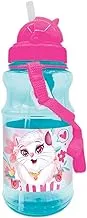 Lulu Caty Transparent Water Bottle with Straw and Strap for Kids, 500 ml Capacity, Blue