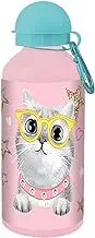 Generic زجاجة مياه من الألومنيوم بخطاف بتصميم مطبوع على شكل قطة للأطفال، سعة 600 مل