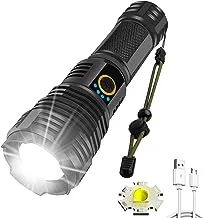 Rechargeable LED Flashlights, 90000 High Lumens Flashlight, XHP70 Tactical Flashlight with Zoomable, 5 Modes, Military Grade Waterproof Super Bright Flashlights for Emergencies, Camping, Hiking