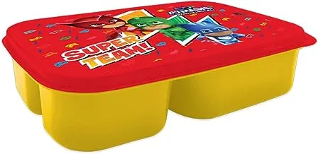 Pjmask Kids Plastic Lunch Box with 3 Compartment, Red/Yellow