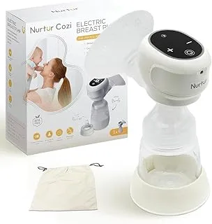 Nurtur Cozi Hands Free Single Electric Wearable Breast Pump 09 Levels 3 Modes with LCD Display, Small & Light weight Painless Milk suction White, 180ml, Pack of 1