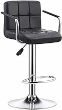 ECVV Bar Stool Chair Set Of 2, Height Adjustable Bar Chairs In Synthetic Leather, 360° Swivel Kitchen Stool With Backrest And Footrest, Chrome-Plated Steel | BLACK |