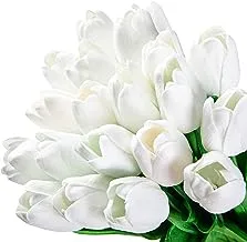CINSEER 20Pcs Tulips Artificial Flowers Real Touch White Tulips for Party Home Wedding Decoration(White)