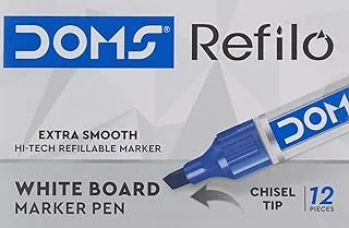 Doms 8685 12-Piece Set White Board Chisel Tip Marker Pen, Blue