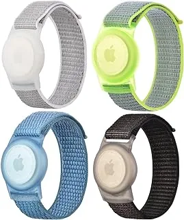 ECVV 4 Pieces Apple Airtag Wristband for Airtag Nylon Airtag Bracelet Anti-Lost GPS Trackers Protector Case Cover Watch Strap for Elderly Children Kids Velcro Adjustable Watch Bands