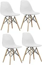 كرسي جانبي بنمط تناول الطعام من ECVV بأرجل من الخشب الطبيعي، كرسي غرفة الطعام، كرسي صالة، كرسي إيفل ذو أرجل، قاعدة بلاستيكية مصبوبة، كراسي جانبية علوية | مجموعة بيضاء من 4 قطع|