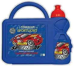 Generic Plastic Race Car Printed Design Lunch Box and Water Bottle Set for Kids, Blue