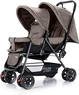 TEKNUM Double Twin Baby Stroller PramShock ProofWide Seat and Canopy360 DEGREE Rotating WheelsBig BasketFully Recylinable5 Point Seat BeltCushioned SeatNewborn Baby/Kids,6 36Months Khaki, 77*45*105