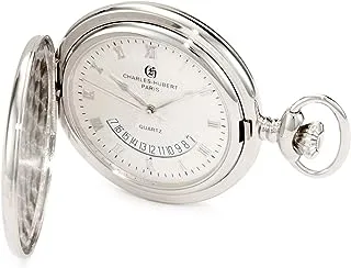 CHARLES-HUBERT PARIS ساعة جيب كوارتز من مجموعة Charles-Hubert، Paris 3900-W الكلاسيكية المصقولة بلمسة نهائية مصقولة، باللون الأبيض، حركة كوارتز
