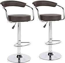 ECVV Bar Stool Set of 2, Height Adjustable Bar Chairs In Synthetic Leather, 360° Swivel Kitchen Stool With Backrest And Footrest, Chrome-Plated Steel | BROWN |