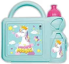 Generic Unicorn Kids Plastic Lunch Box and Water Bottle, Blue