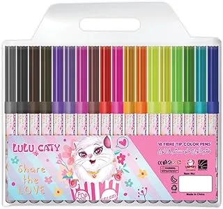 مجموعة أقلام تحديد ملونة بأطراف من الألياف من لولو كاتي 145500، مجموعة مكونة من 18 قطعة