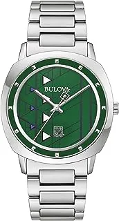 Bulova Men Frank Lloyd Wright Hollyhock House Stainless Steel 3-Hand Quartz, Brown Leather Strap and Green Dial Style: 96A286, Silver-Tone and Green