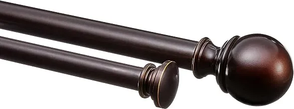 Amazon Basics 2.54 CM Double Extendable Curtain Rods with Round Finials Set, 1.83 - 3.66 M, Dark Bronze (Espresso)