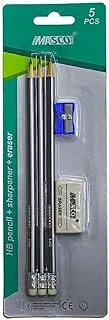 Masco 3613042 3-Piece Set HB Pencils with Sharpener and Eraser Black