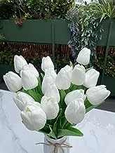 OPDENK 20PCS Real Touch Tulips PU Artificial Flowers, Fake Tulips Flowers Arrangement Bouquet for Wedding Party Easter Home Dining Room Office Decoration (White)