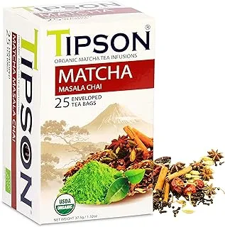 Tipson Organic Herbal Tea Matcha With Masala Chai, 25 Tea Bags