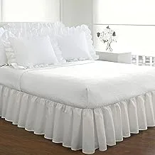 FRESH IDEAS تنورة سرير مكشكشة، كلاسيكية بطول 18 بوصة، تصميم مجمع، King، أبيض، FRE30118WHIT04