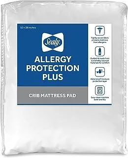 Sealy Allergy Protection Plus مقاوم للماء وغطاء مرتبة لسرير الأطفال الصغار والرضع - 52 بوصة × 28 بوصة - أبيض