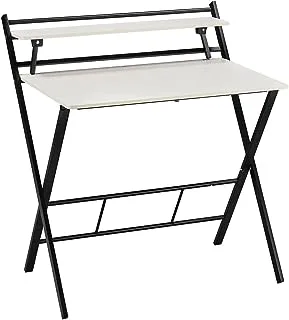 طاولة كمبيوتر قابلة للطي - بيضاء 115 × 89 × 7 سم|طاولة كتابة حديثة مع رف تخزين للشاشة للمكتب المنزلي والدراسة، مكتب كمبيوتر محمول صغير الحجم بأسلوب بسيط وأنيق