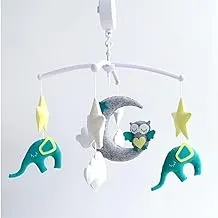 Elephant & Owl Moon Cot Mobile for Newborn Baby with Music, Crib Mobile for Baby's Room (Yellow and Teal, Battery Operated Music Box & Arm)