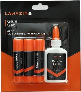 Lawazim K10458 Glue Set 4 Pieces Glue for bonding Porous Materials,Woods, Paper, Leather,Fabric, Craft and Card Making, clear white
