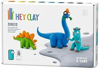 هاي كلاي - دينوس DIY: ستيجوسورس، باتشيسيفالوصور، براكيوصور بلاستيك مبتكر، طين جاف بالهواء للأطفال 6 علب